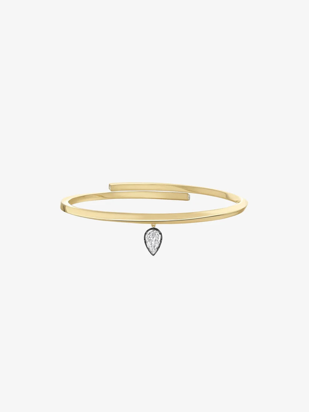 Pear Cut Diamond Dangle Bypass Bangle Bracelet, Yellow Gold Open Cuff Bracelet