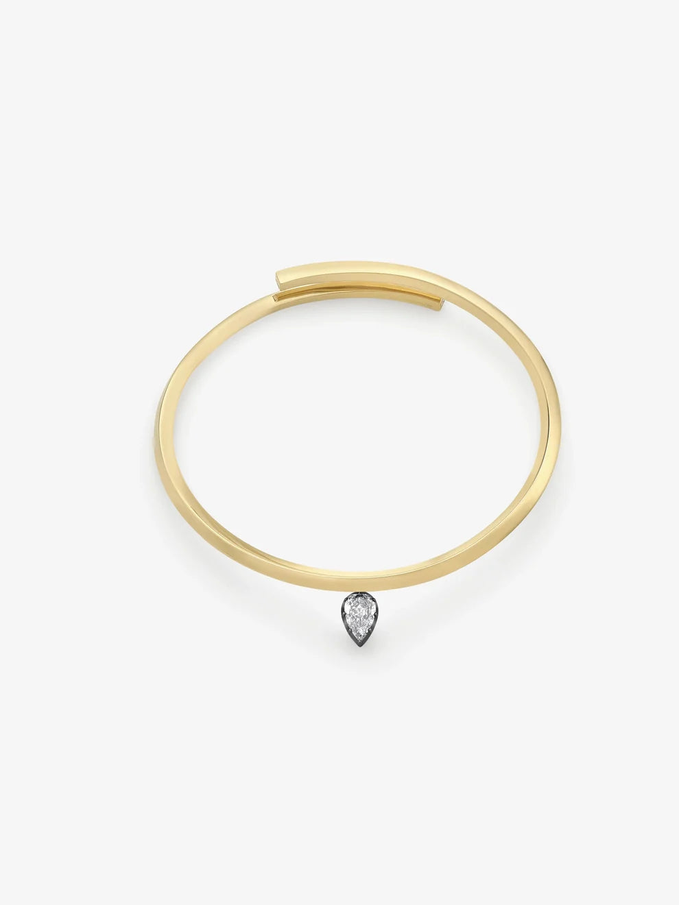Pear Cut Diamond Dangle Bypass Bangle Bracelet, Yellow Gold Open Cuff Bracelet