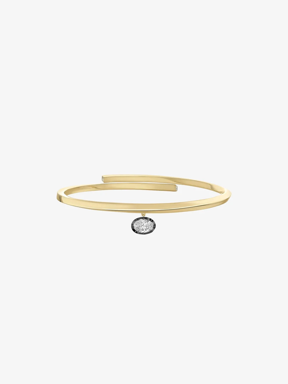 Oval Cut Diamond Dangle Bypass Bangle Bracelet, Yellow Gold Open Cuff Bracelet
