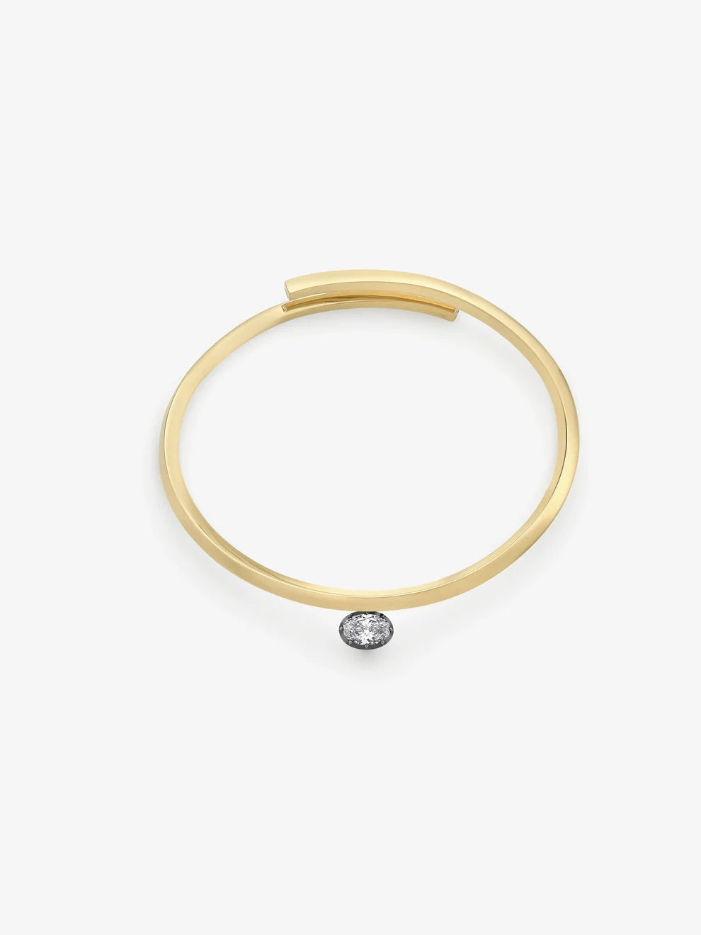 Oval Cut Diamond Dangle Bypass Bangle Bracelet, Yellow Gold Open Cuff Bracelet