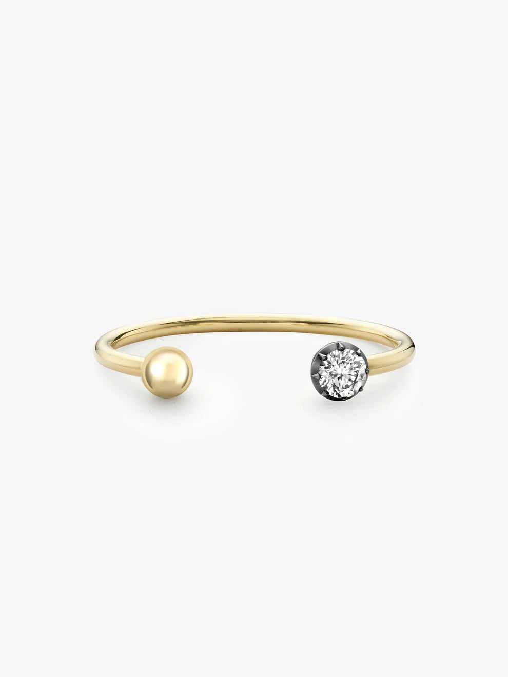 Round Cut Lab Grown Diamond Open Cuff Ring, Minimalist Gold Sphere Engagement Ring,