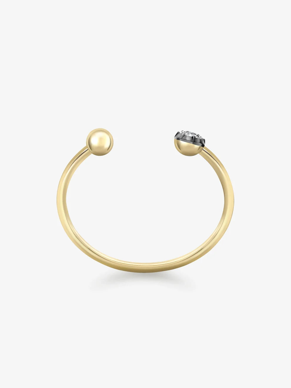 Round Cut Lab Grown Diamond Open Cuff Ring, Minimalist Gold Sphere Engagement Ring,