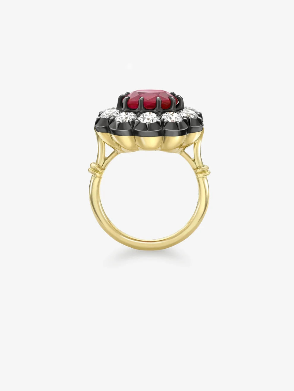 Oval Cut Ruby Vintage Halo Engagement Ring, Victorian Style Gemstone Ring