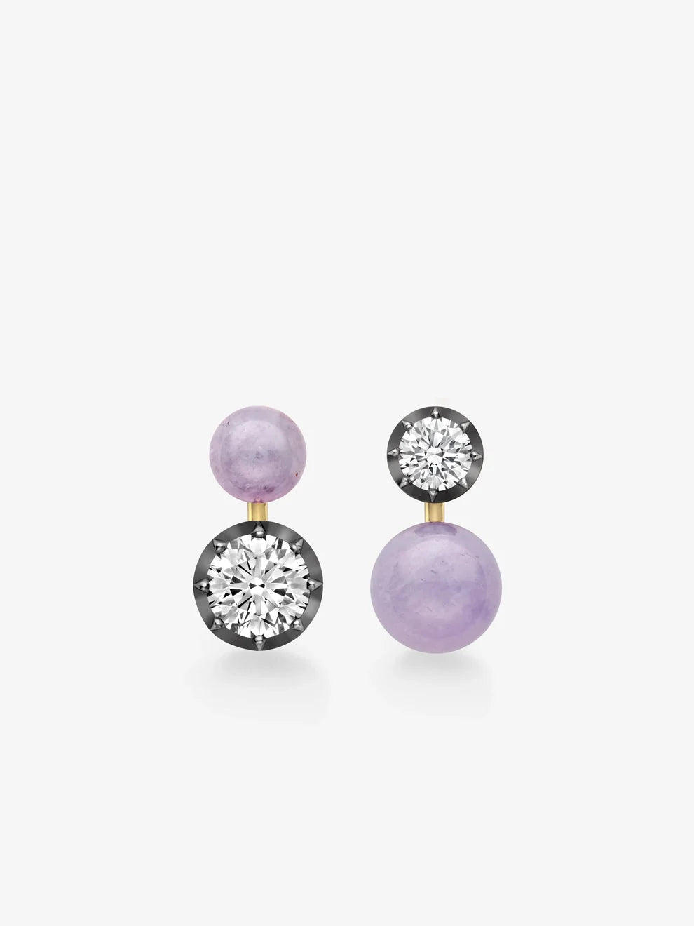 Asymmetrical Lavender Jade and Round Diamond Drop Earrings