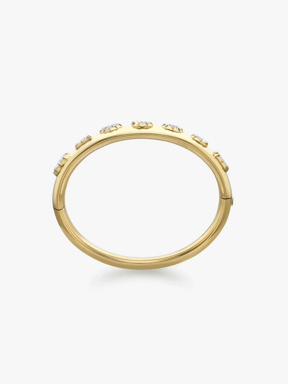 Multi-Shape Fancy Cut Diamond Flush Gypsy Bangle Bracelet, Yellow Gold Dome Station Bracelet