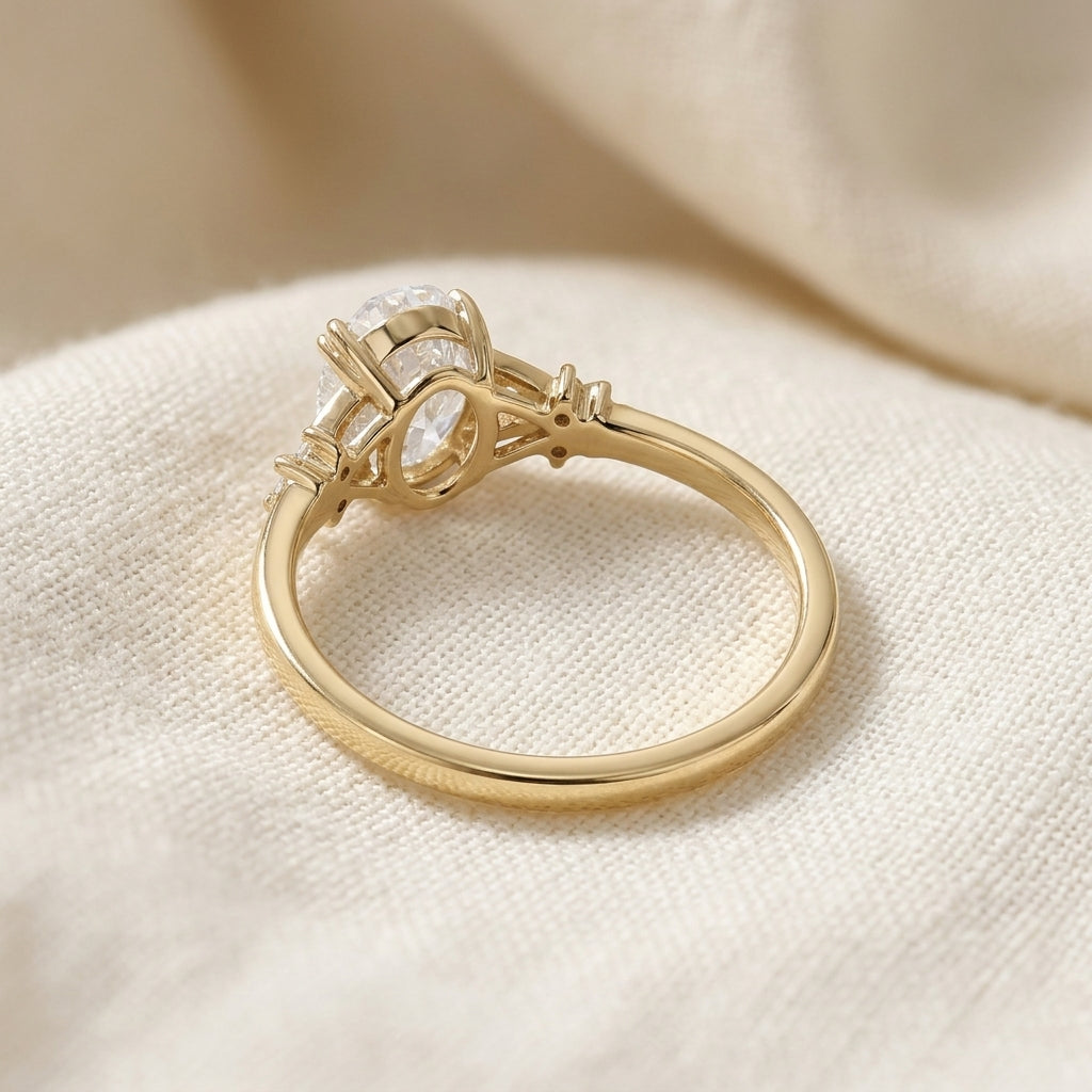 Oval Cut Lab Grown Diamond Engagement Ring, Twisted Vine Side Stones, Nature Inspired Yellow Gold Proposal Ring