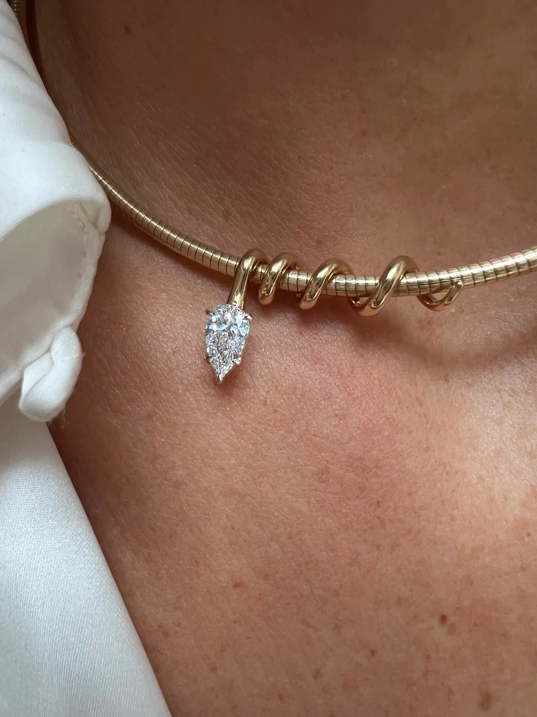Omega Chain Necklace 16 Inches with Moval Cut 3CT