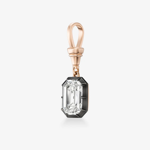 Asscher Cut Blue Sapphire Pendant, Two Tone Yellow Gold Solitaire Charm