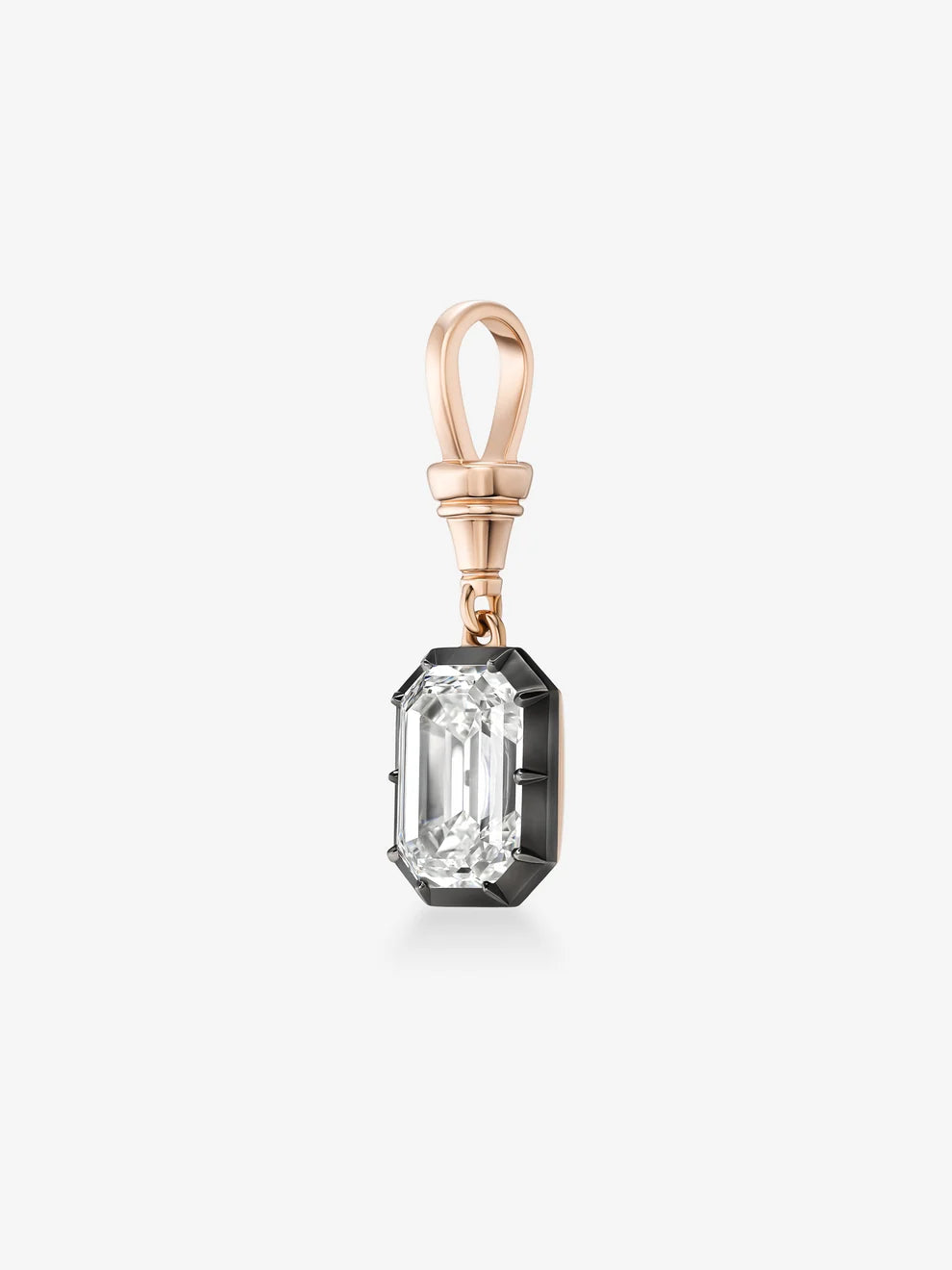 Asscher Cut Blue Sapphire Pendant, Two Tone Yellow Gold Solitaire Charm