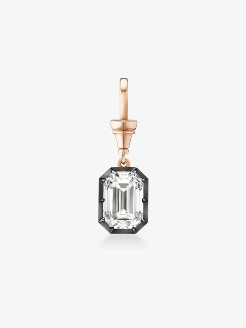 Asscher Cut Blue Sapphire Pendant, Two Tone Yellow Gold Solitaire Charm