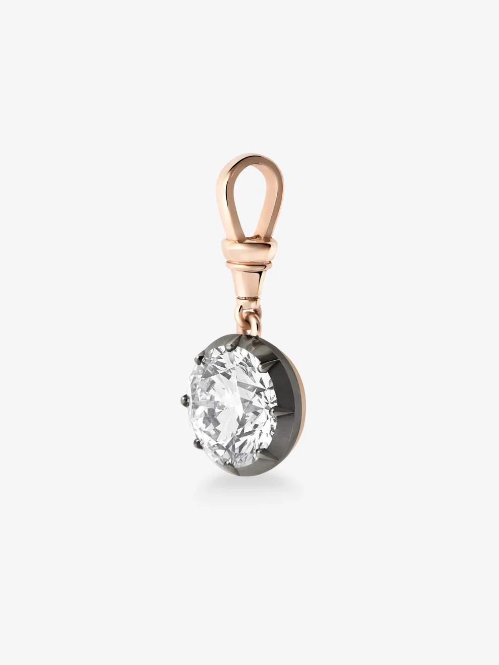 Round Cut Lab Grown Diamond Pendant – Rose Gold Bail with Black Rhodium Setting
