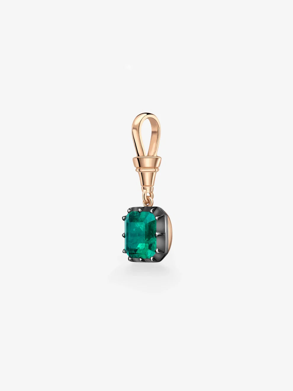 Emerald Cut Green Emerald Pendant, Two Tone Rose Gold Solitaire Charm,