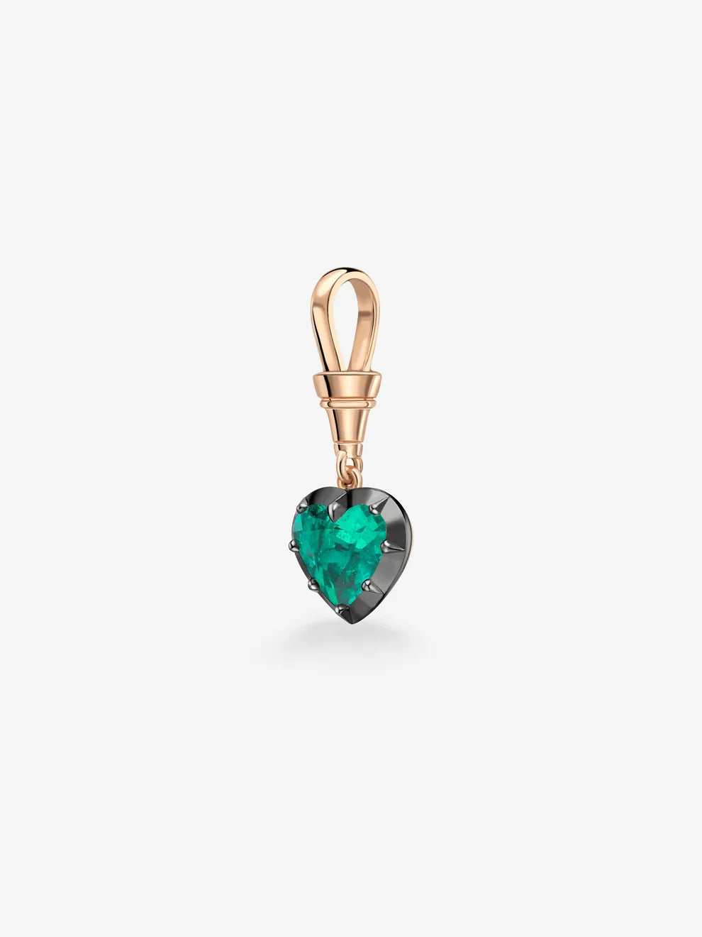 Heart Cut Emerald Pendant Charm, Green Gemstone Heart Dangle, Rose Gold Blackened Setting Pendant