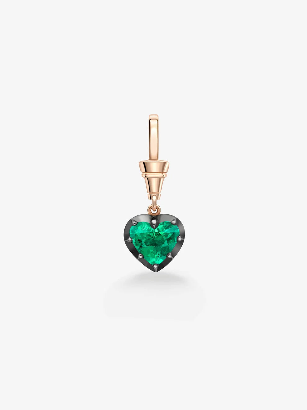 Heart Cut Emerald Pendant Charm, Green Gemstone Heart Dangle, Rose Gold Blackened Setting Pendant