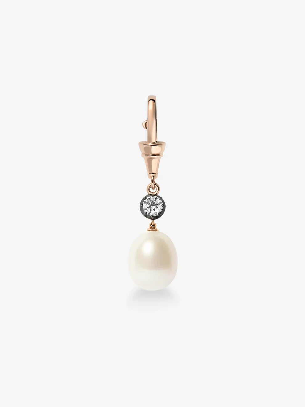 Pearl Drop Pendant, Vintage Inspired Solitaire Charm, Rose Gold and Black Rhodium Accent Pendant