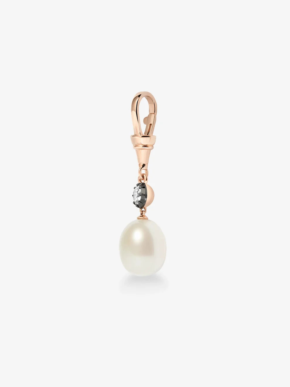 Pearl Drop Pendant, Vintage Inspired Solitaire Charm, Rose Gold and Black Rhodium Accent Pendant