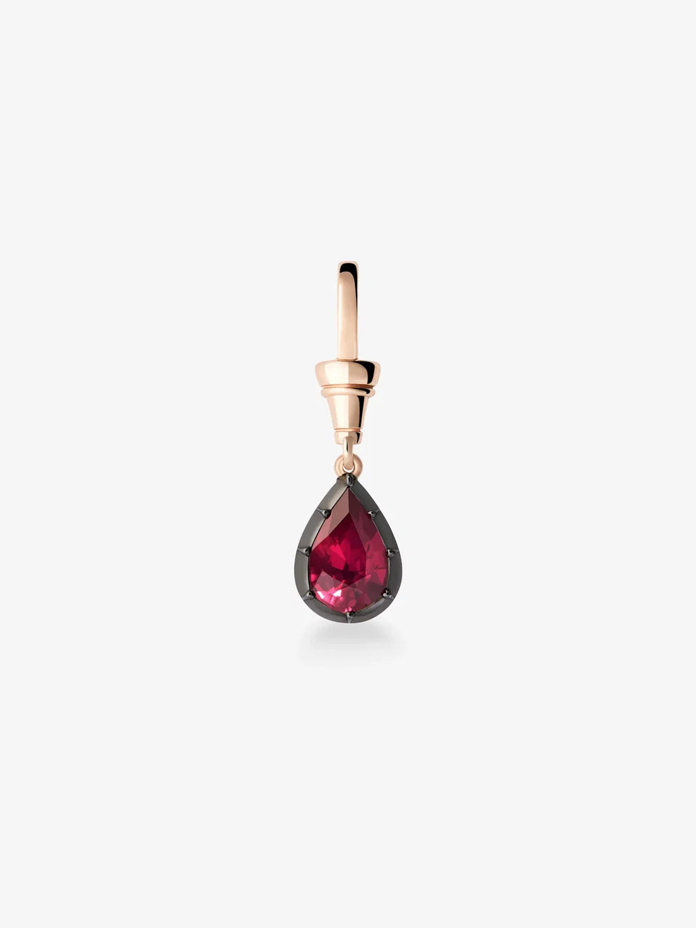 Pear Cut Ruby Pendant Charm, Red Gemstone Teardrop Dangle, Rose Gold Blackened Setting Pendant