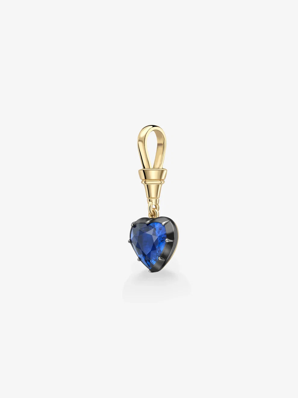 Heart Cut Blue Sapphire Pendant, Two Tone Yellow Gold Heart Charm