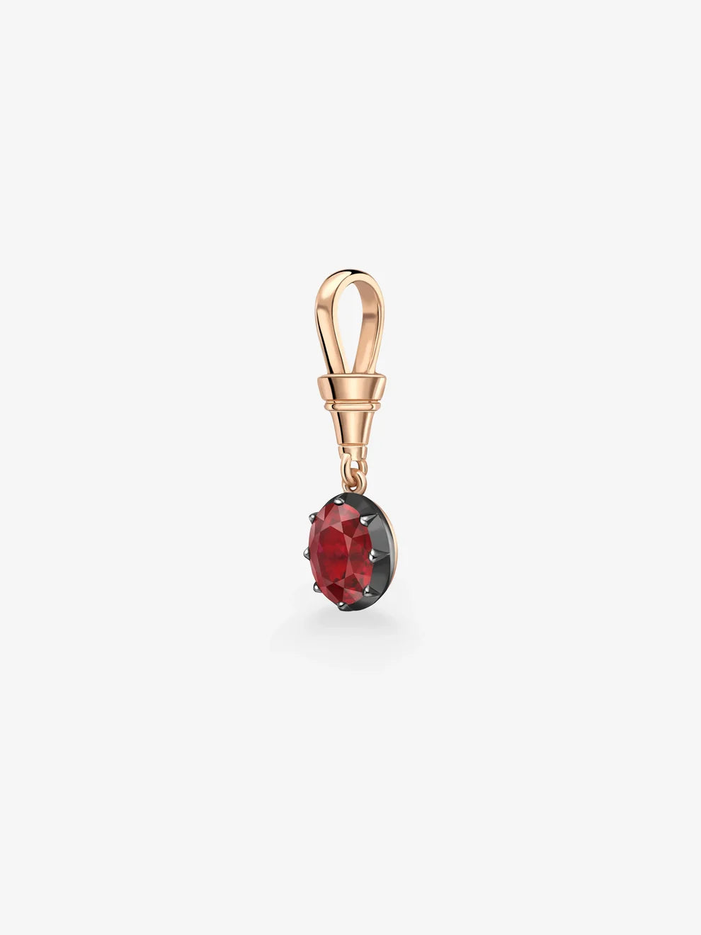Oval Cut Ruby Pendant Charm, Red Gemstone Solitaire Dangle, Rose Gold Blackened Setting Pendant