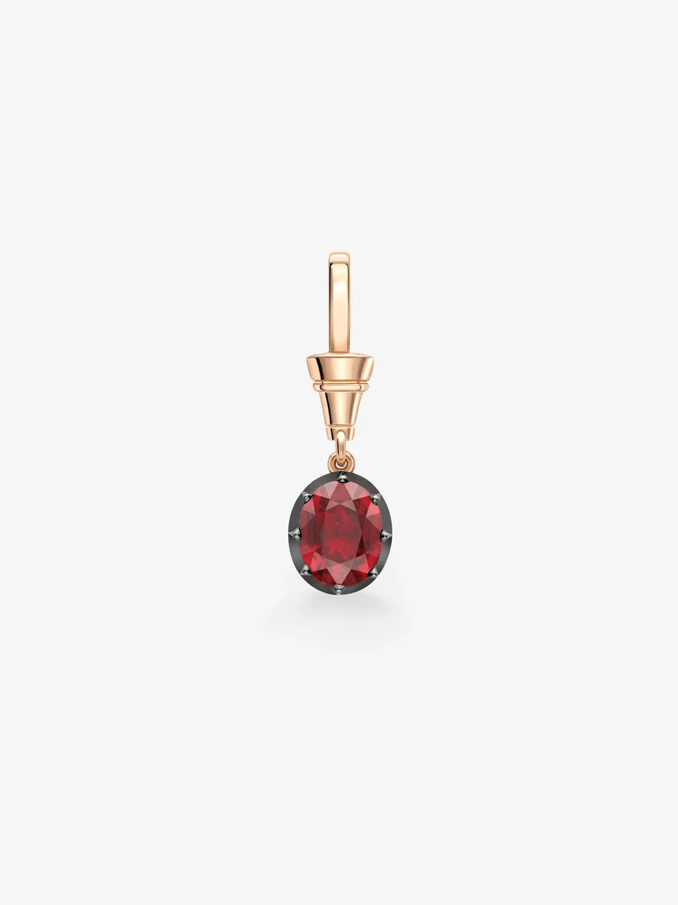 Oval Cut Ruby Pendant Charm, Red Gemstone Solitaire Dangle, Rose Gold Blackened Setting Pendant