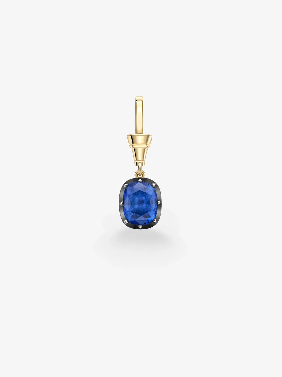 Cushion Cut Blue Sapphire Pendant Charm, Blue Gemstone Solitaire Dangle, Yellow Gold Blackened Setting Pendant