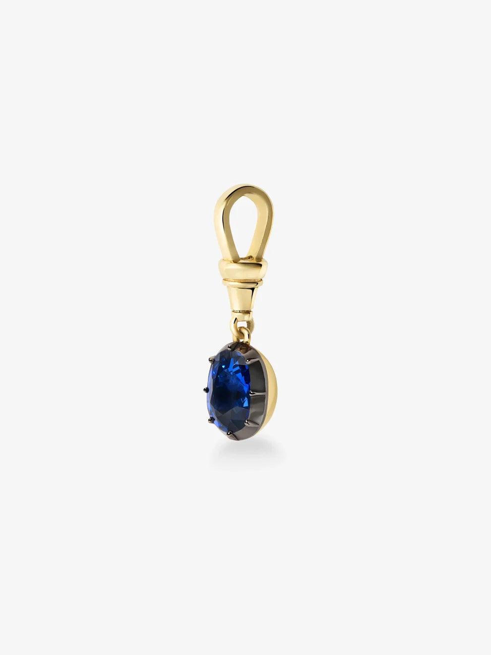 Oval Cut Blue Sapphire Pendant, Two Tone Yellow Gold Solitaire Charm