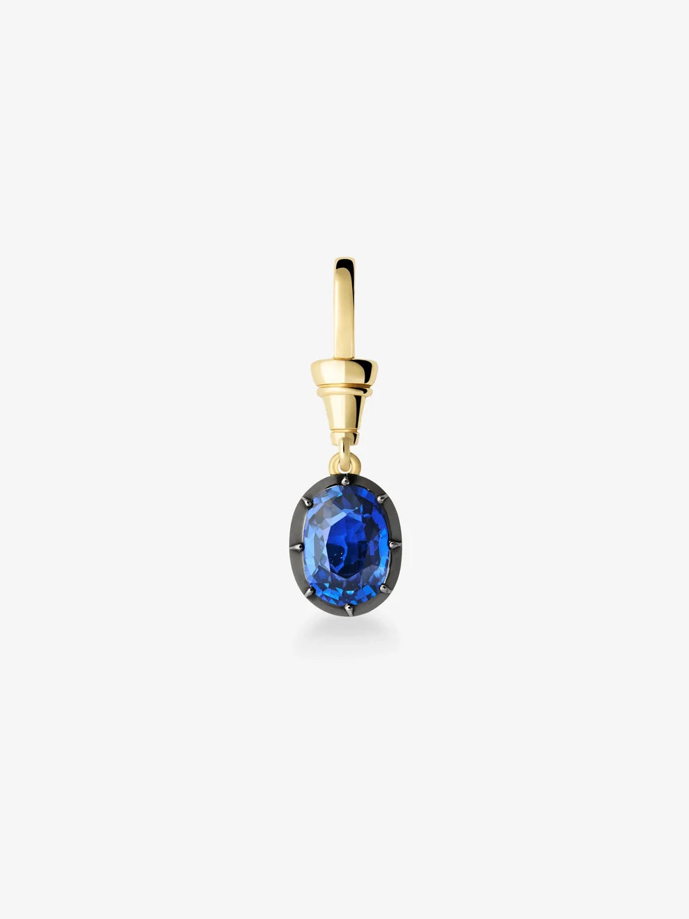 Oval Cut Blue Sapphire Pendant, Two Tone Yellow Gold Solitaire Charm
