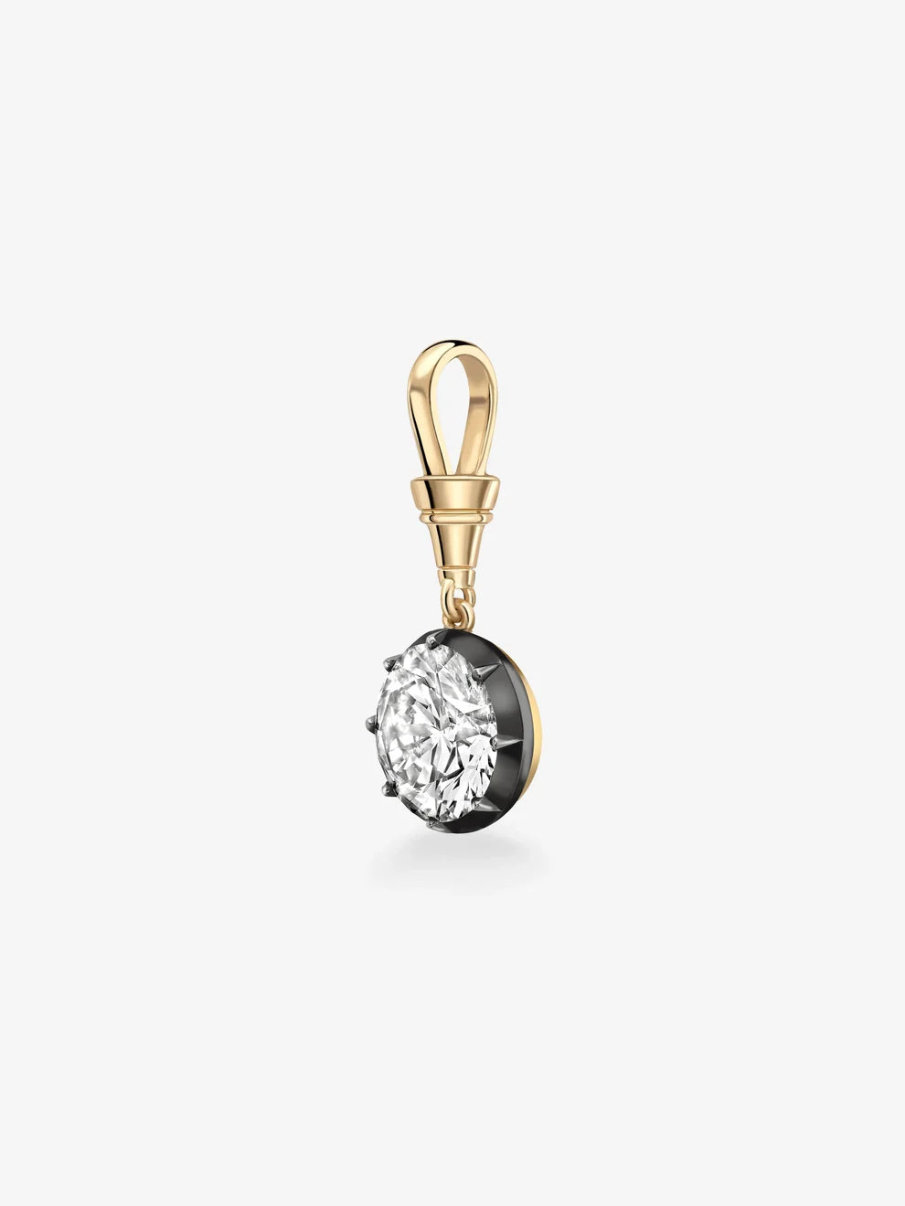 Round Cut Lab Grown Diamond Pendant, Black Bezel Solitaire Charm
