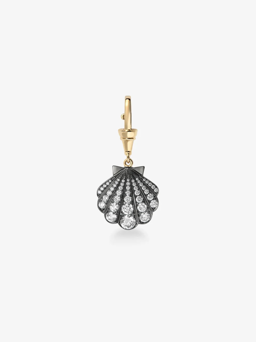 Diamond Shell Pendant, Ocean Inspired Seashell Charm, Yellow Gold and Black Rhodium Diamond Pendant