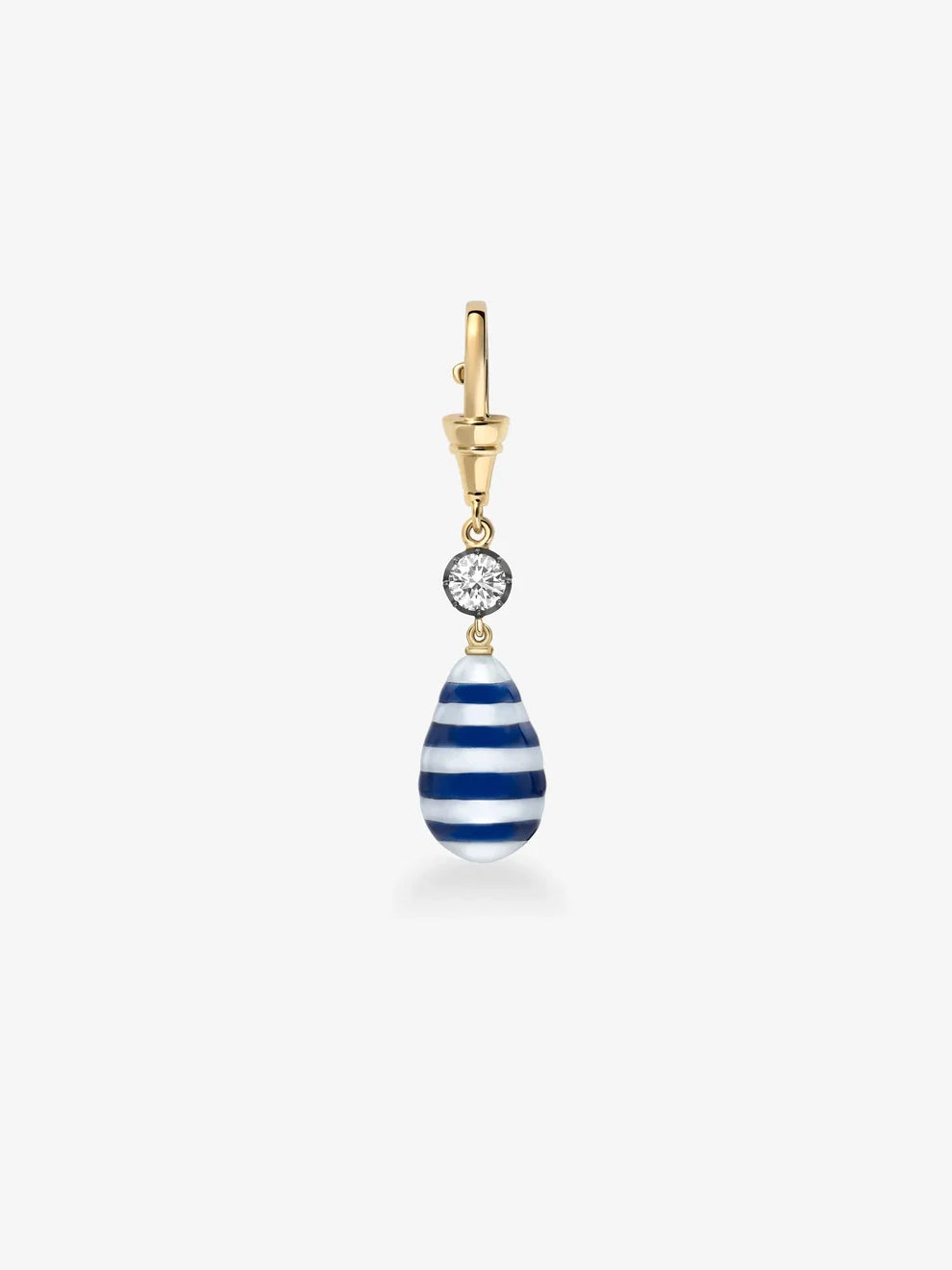 Blue and White Striped Pear Enamel Pendant, Nautical Inspired Drop Charm