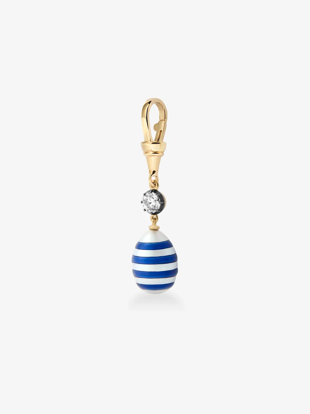 Blue and White Striped Pear Enamel Pendant, Nautical Inspired Drop Charm