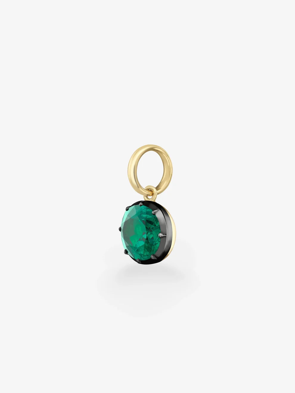 Oval Cut Emerald Pendant Charm, Green Gemstone Solitaire Dangle, Yellow Gold Blackened Setting Pendant