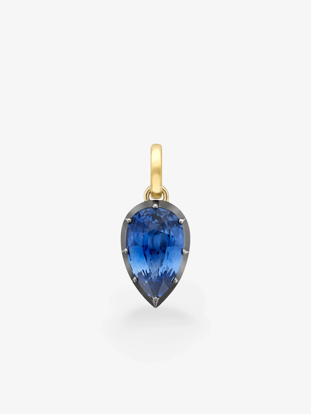 Pear Cut Blue Sapphire Pendant Charm, Blue Gemstone Teardrop Dangle, Yellow Gold Blackened Setting Pendant