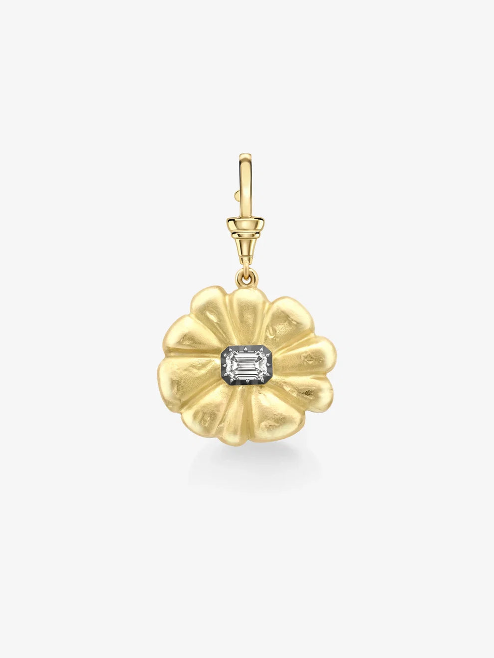 Emerald Cut Diamond Floral Drop Pendant, Botanical Solitaire Charm