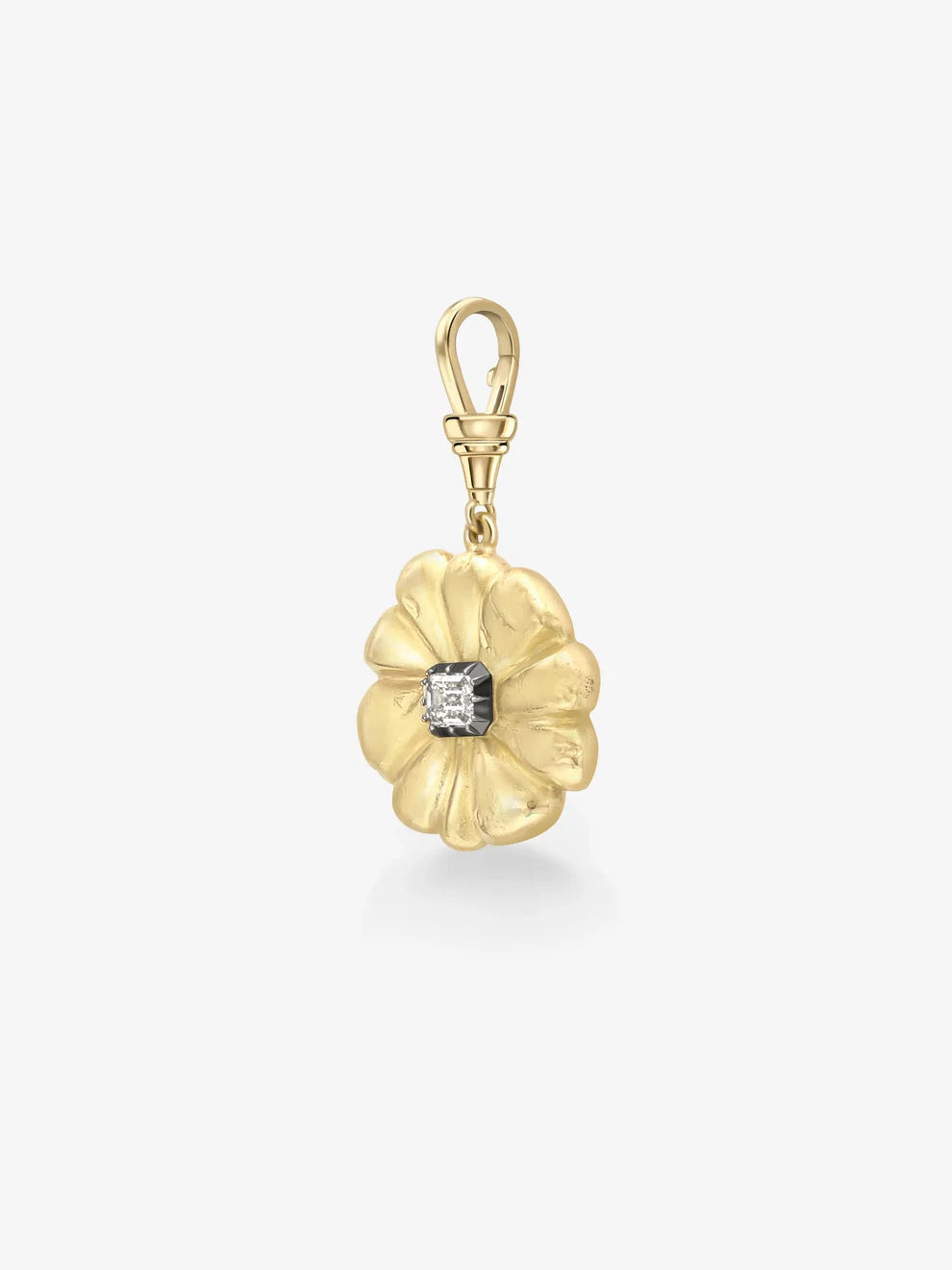 Emerald Cut Diamond Floral Drop Pendant, Botanical Solitaire Charm