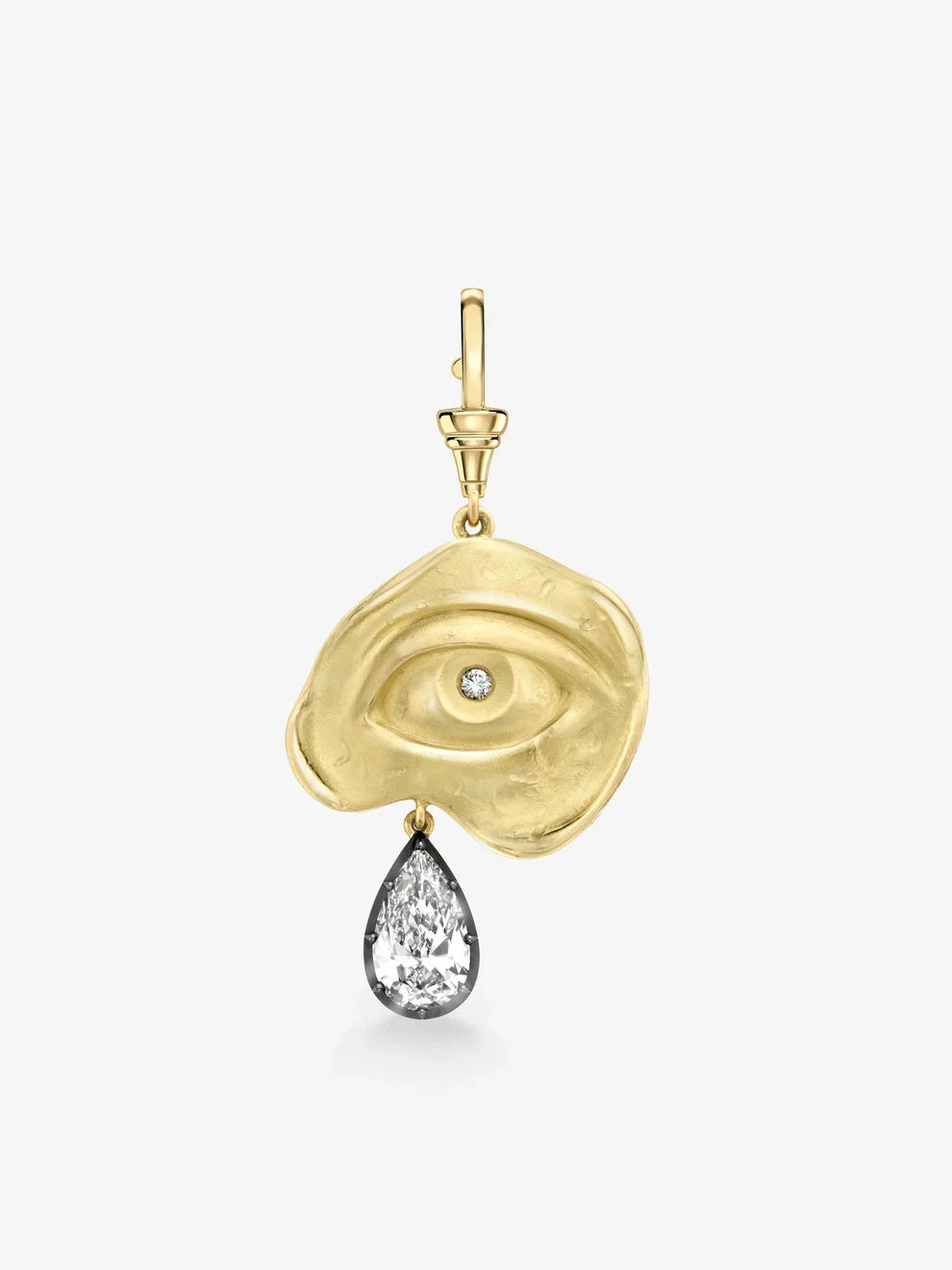 Eye Pendant with Pear Cut Lab Grown Diamond Drop, Round Diamond Eye Charm