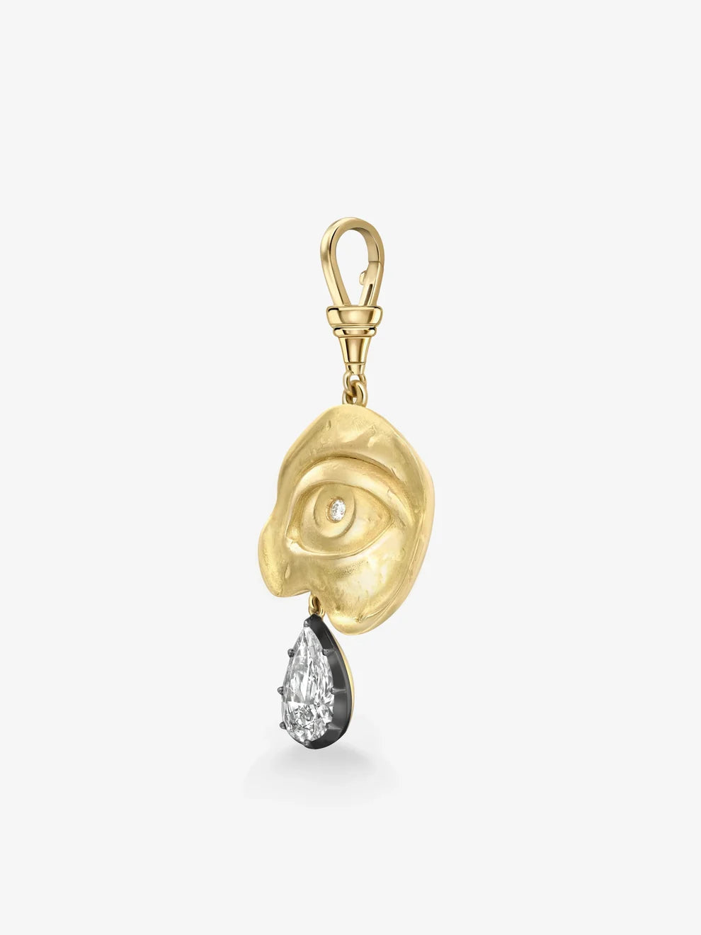 Eye Pendant with Pear Cut Lab Grown Diamond Drop, Round Diamond Eye Charm