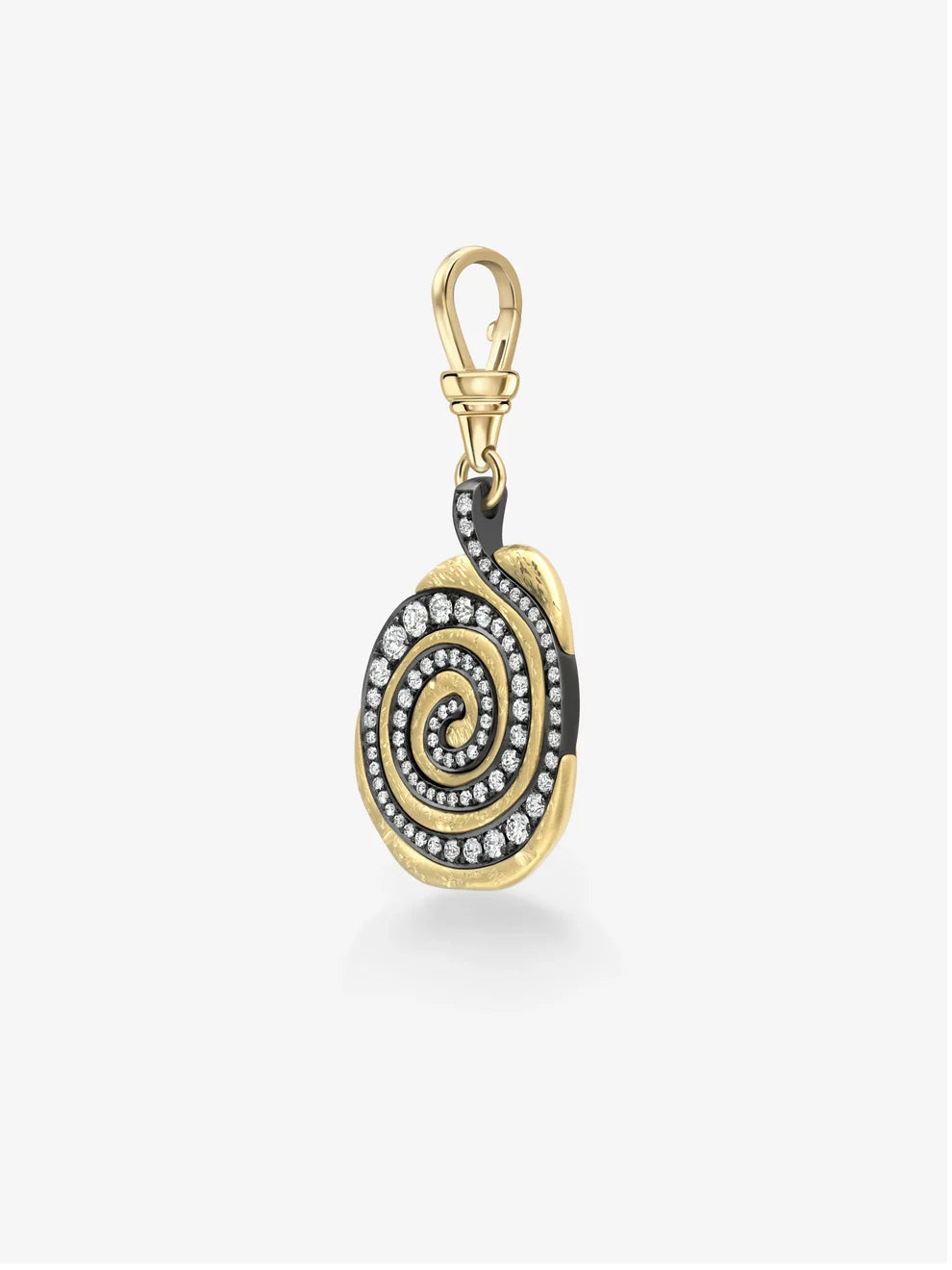 Diamond Spiral Drop Pendant, Textured Gold and Black Rhodium Charm