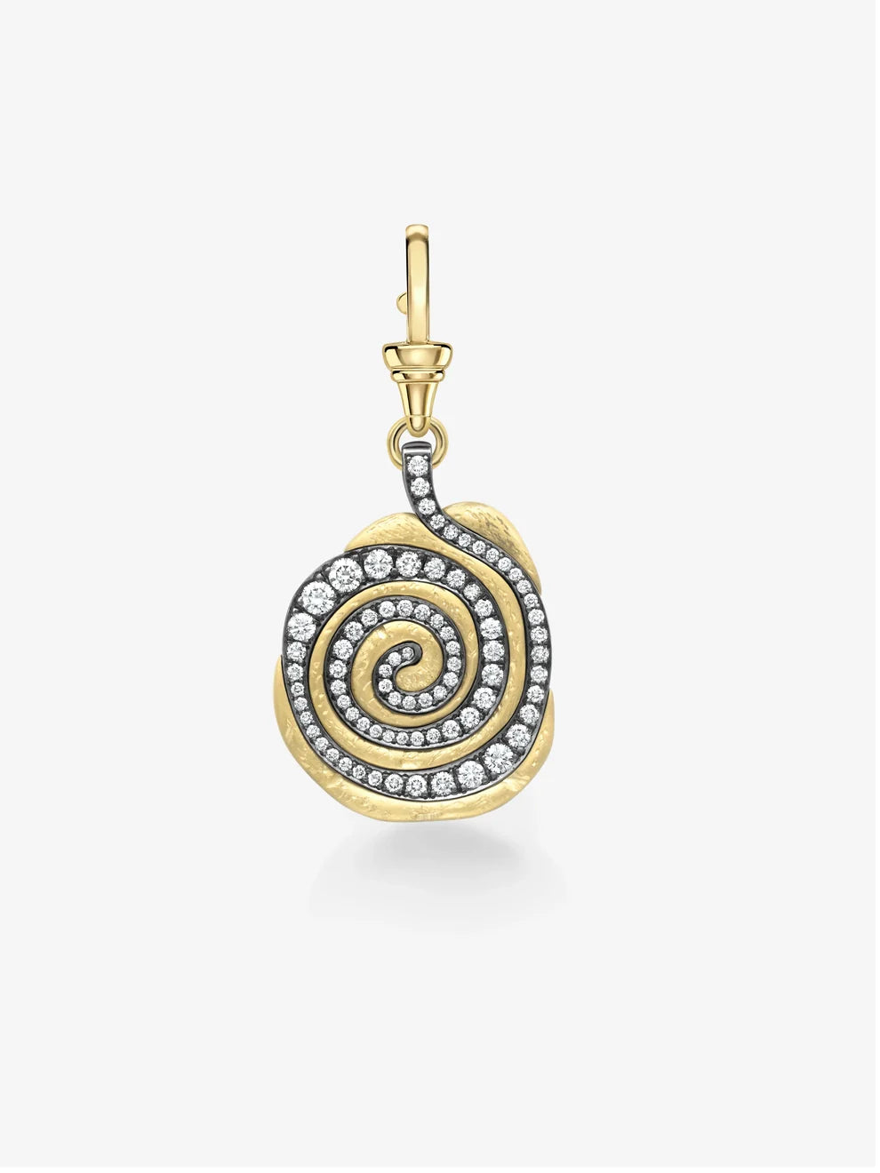 Diamond Spiral Drop Pendant, Textured Gold and Black Rhodium Charm