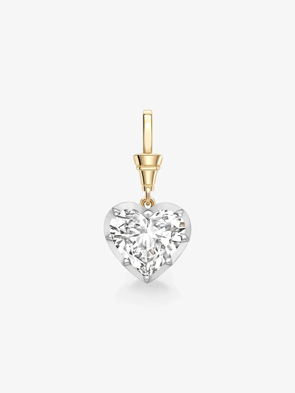 Heart Cut Lab Grown Diamond Pendant, Two Tone Gold Heart Charm