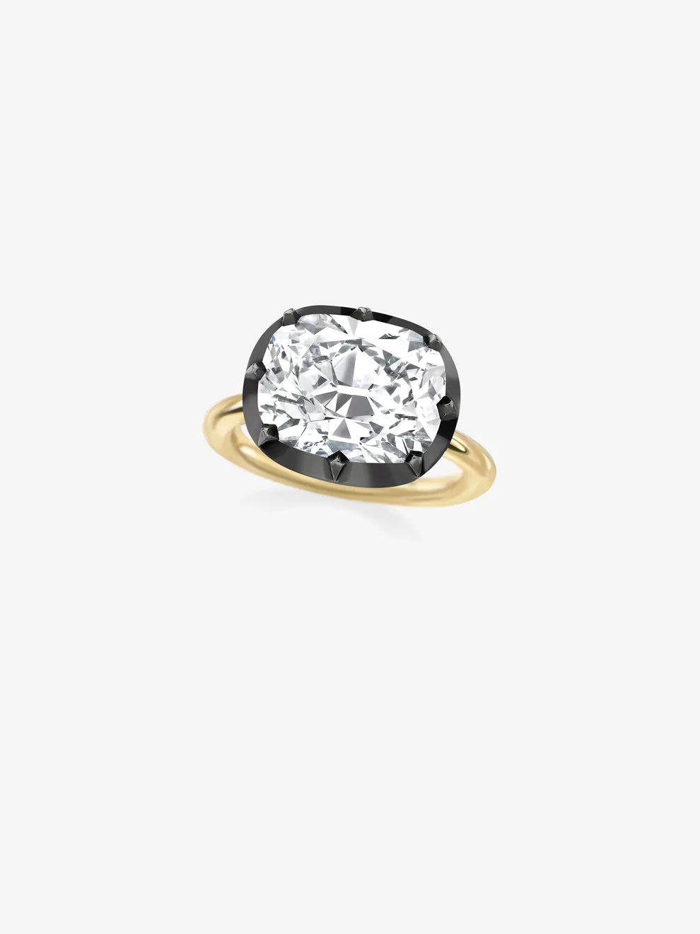 East-West Cushion Cut Lab Grown Diamond Engagement Ring, Dark Bezel Solitaire Ring