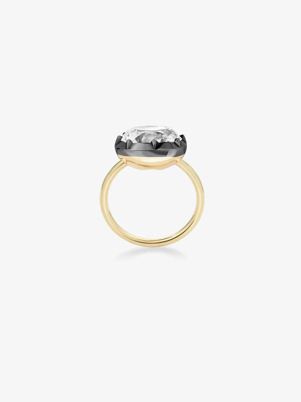 East-West Cushion Cut Lab Grown Diamond Engagement Ring, Dark Bezel Solitaire Ring