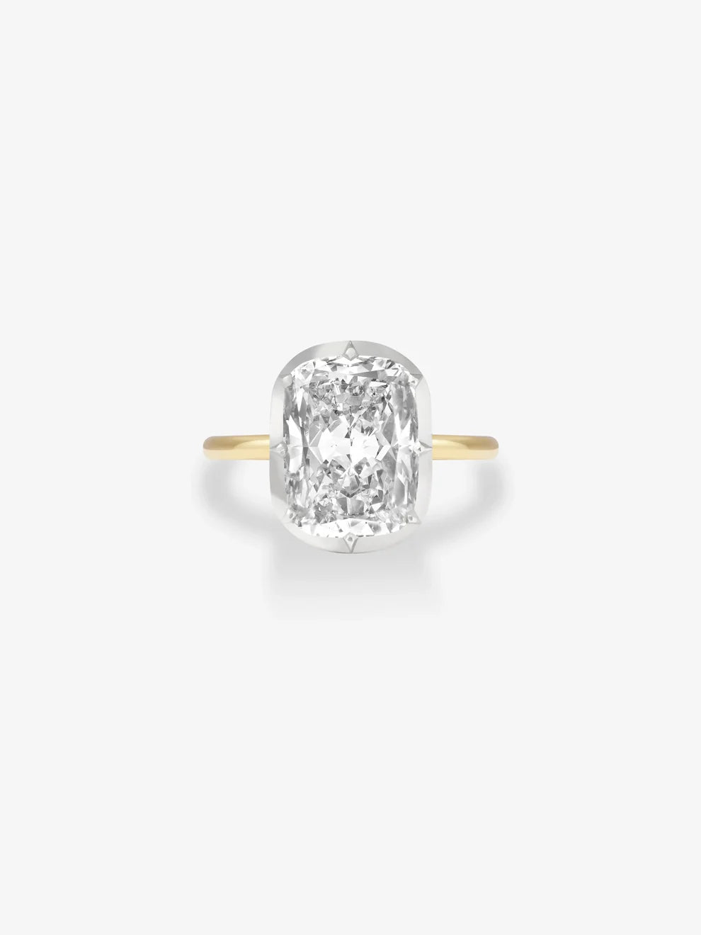 Elongated Cushion Cut Lab Grown Diamond Engagement Ring, Bezel Prong Solitaire Ring