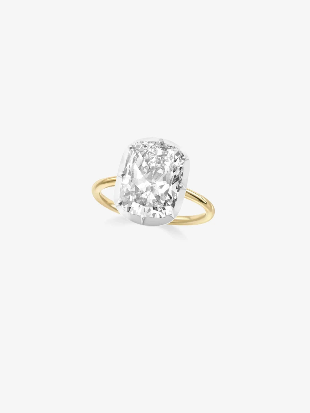 Elongated Cushion Cut Lab Grown Diamond Engagement Ring, Bezel Prong Solitaire Ring