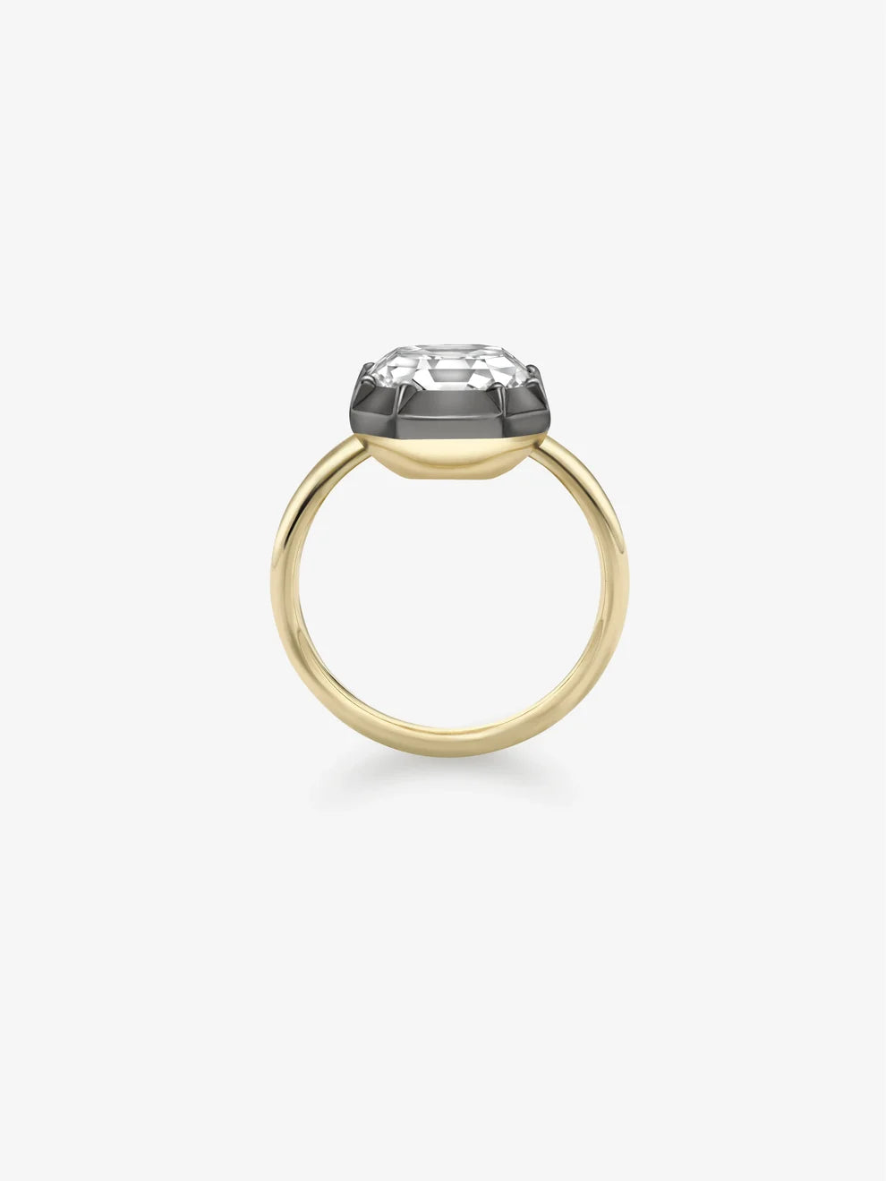 Asscher Cut Lab Grown Diamond Engagement Ring, Black Rhodium Bezel Solitaire Ring