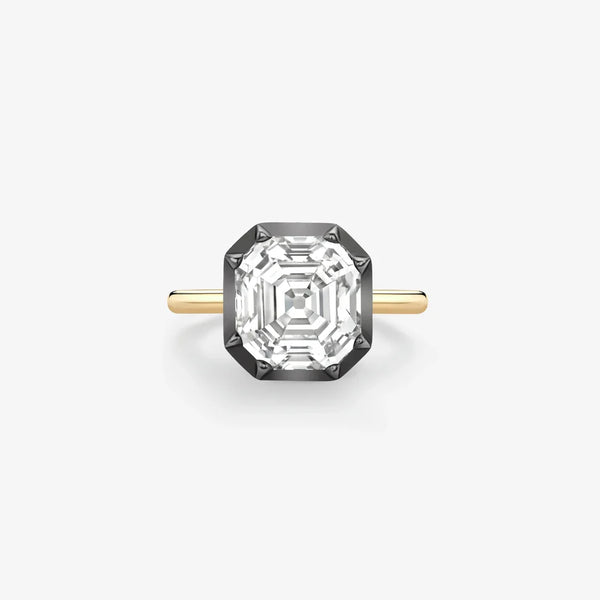Asscher Cut Lab Grown Diamond Engagement Ring, Black Rhodium Bezel Solitaire Ring