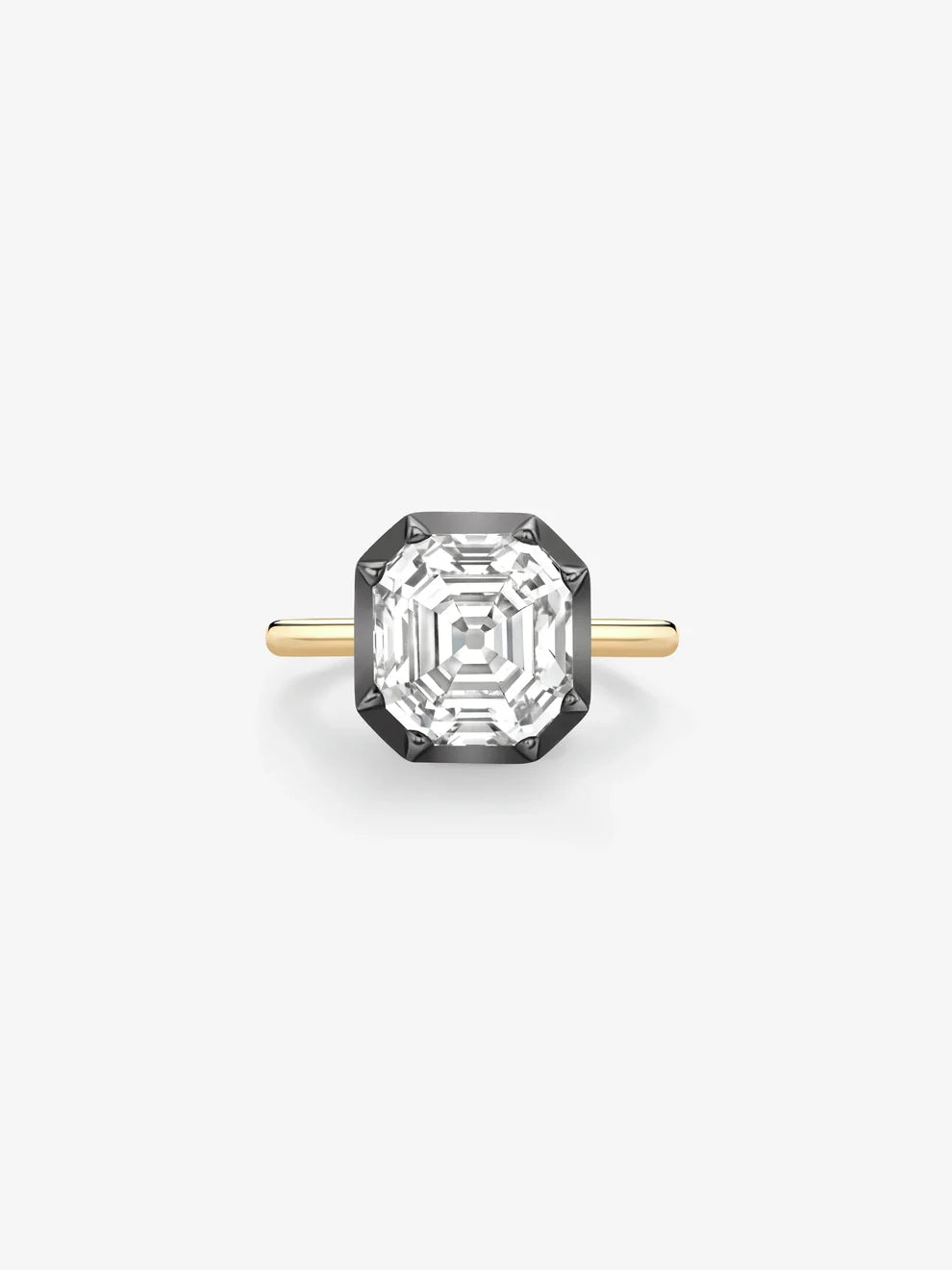 Asscher Cut Lab Grown Diamond Engagement Ring, Black Rhodium Bezel Solitaire Ring