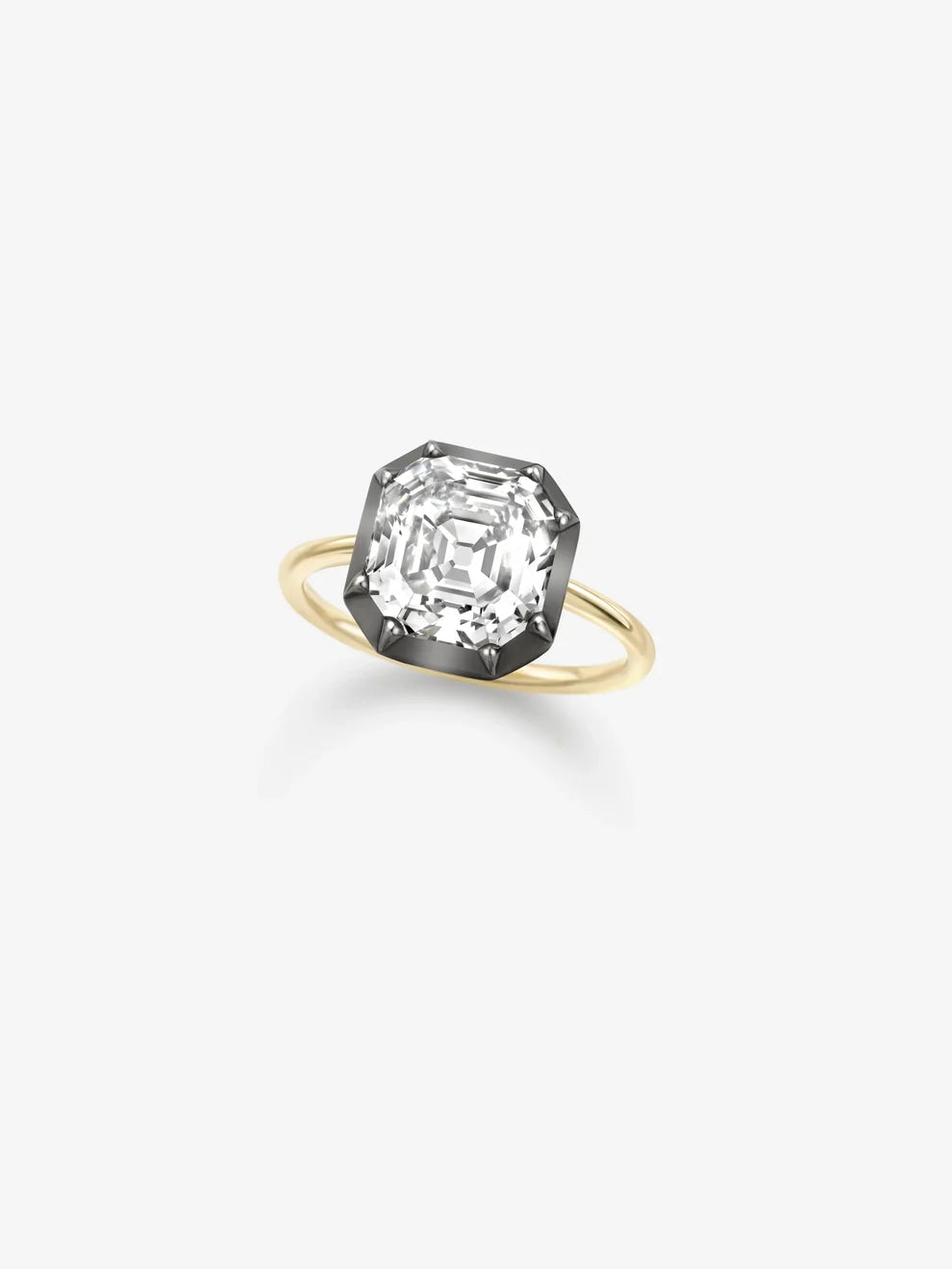 Asscher Cut Lab Grown Diamond Engagement Ring, Black Rhodium Bezel Solitaire Ring
