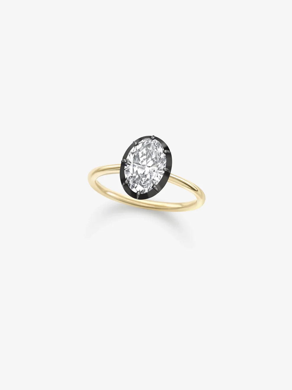 Oval Cut Lab Grown Diamond Engagement Ring, Black Rhodium Bezel Solitaire Ring