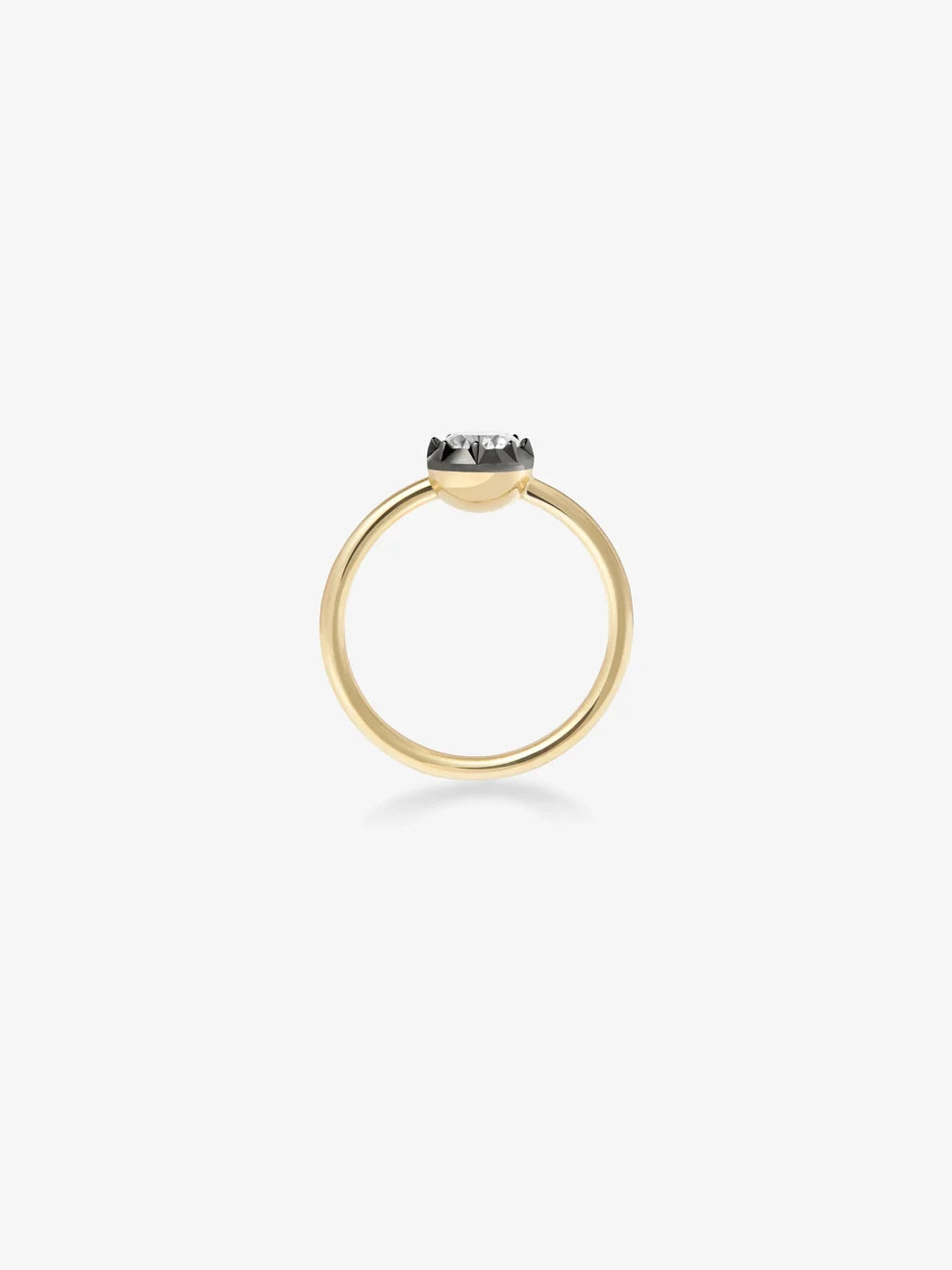 Round Cut Lab Grown Diamond Solitaire Ring, Black Enamel Collet Setting Yellow Gold Engagement Ring